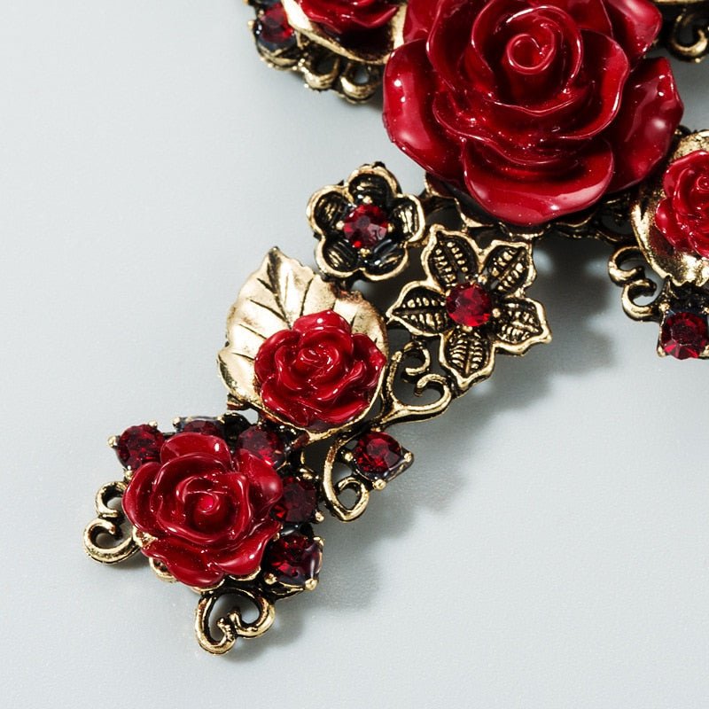 Années 50 Boucles d'oreilles Croix Roses Baroque - Ma Penderie Vintage
