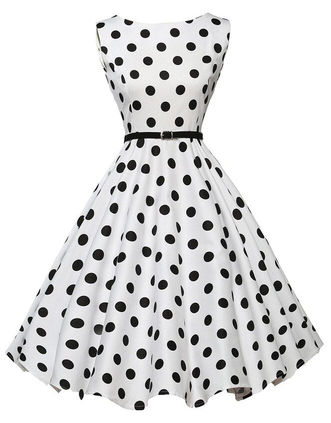 Années 50 Robe Évasée Pin Up Bettie Page Imprimé À pois - Ma Penderie Vintage