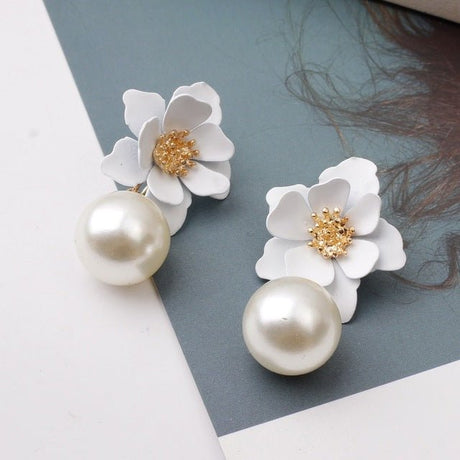 Années 40 Boucles d'Oreilles Rétro Fleur Et Perle - Ma Penderie Vintage
