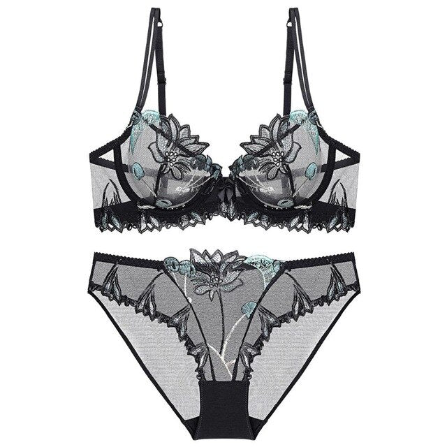 Années 60 Ensemble Soutien - Gorge et Culotte Brodé Cerise - Ma Penderie Vintage