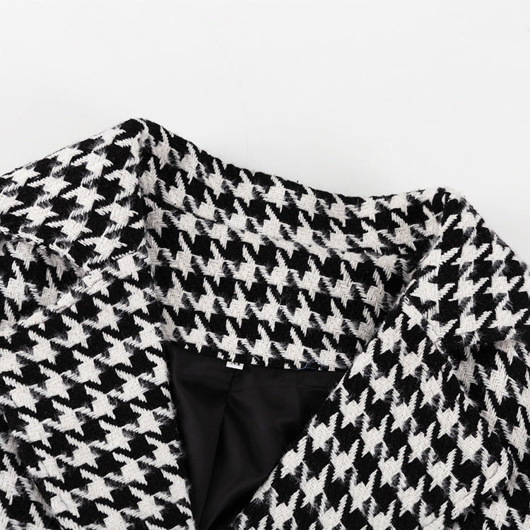 <tc>1970's</tc> Retro Long Houndstooth Coat