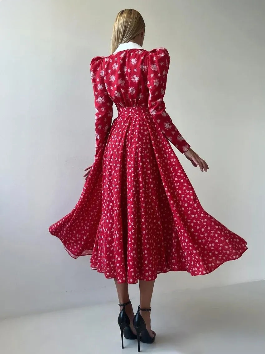 Années 40 Robe Midi Évasée Imprimée Vintage - Ma Penderie Vintage