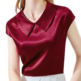 Années 40 Blouse Satin Manches Courtes Col Claudine