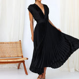 Années 70 Maxi Robe Été Plissé En Satin - Ma Penderie Vintage