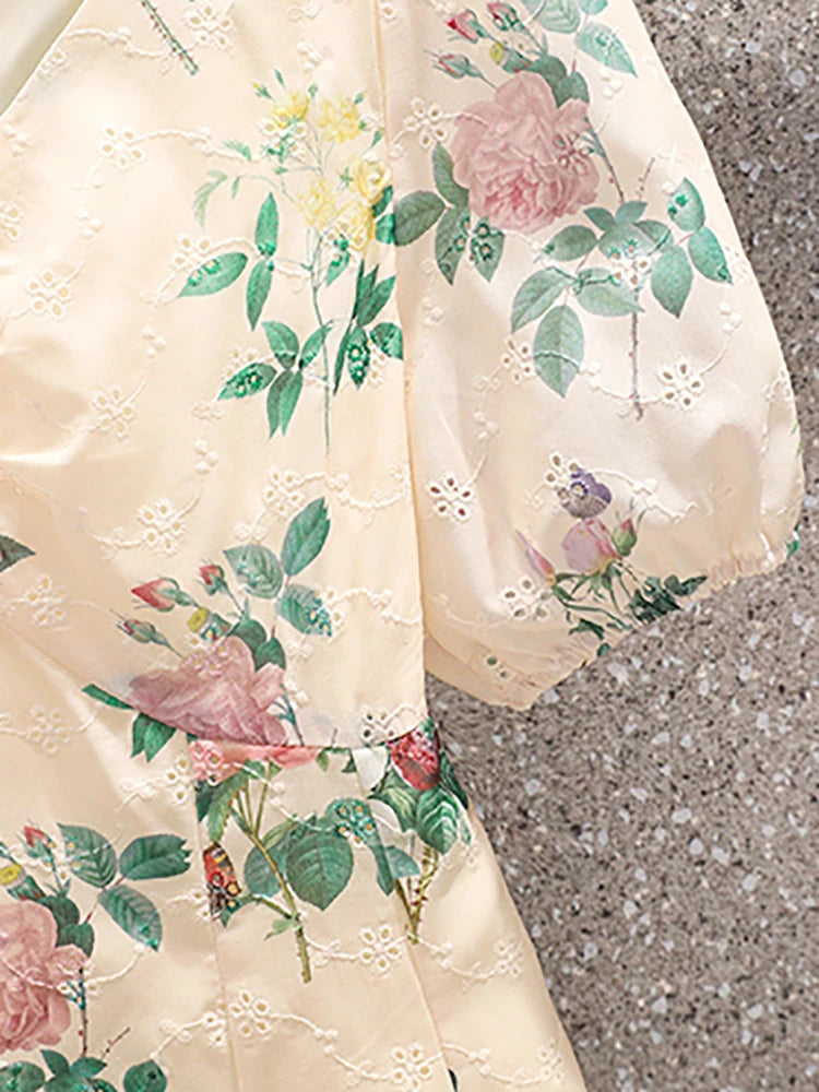 Années 50 Robe Vintage Midi Jacquard Floral - Ma Penderie Vintage
