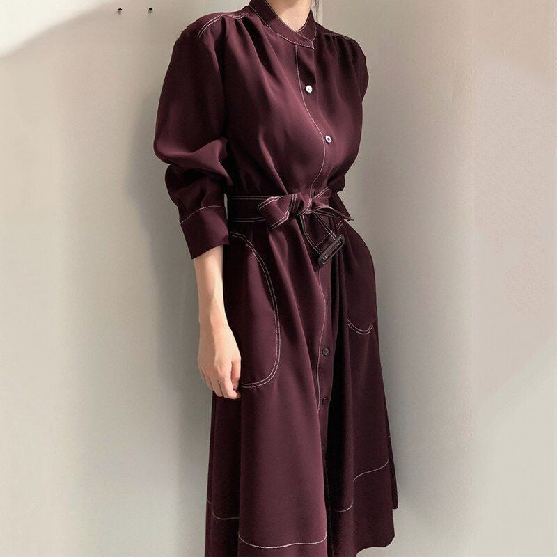 Années 70 Robe Chemise Midi Surpiqûres Contrastées - Ma Penderie Vintage