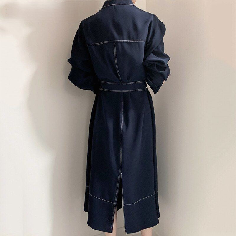 Années 70 Robe Chemise Midi Surpiqûres Contrastées - Ma Penderie Vintage