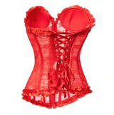 Années 60 Corset Rétro Dentelle Florale Pin Up Rouge - Ma Penderie Vintage