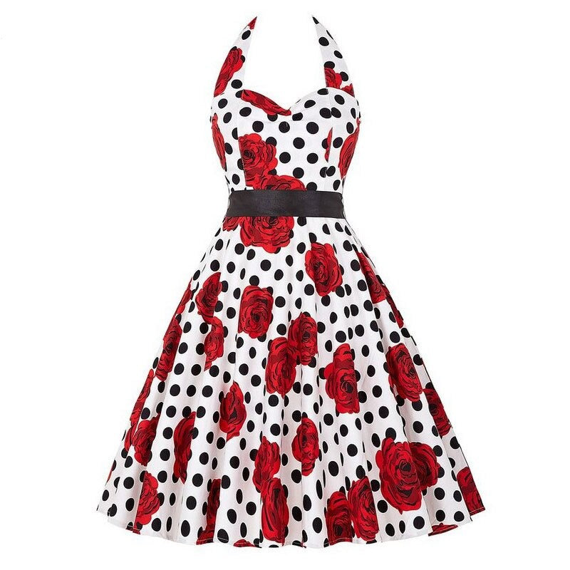 Années 50 Robe Dos Nu Pin Up Imprimée pois