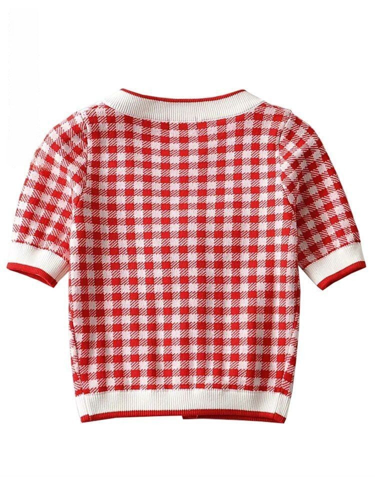 <tc>1960's</tc> Retro Red Gingham Short Cardigan