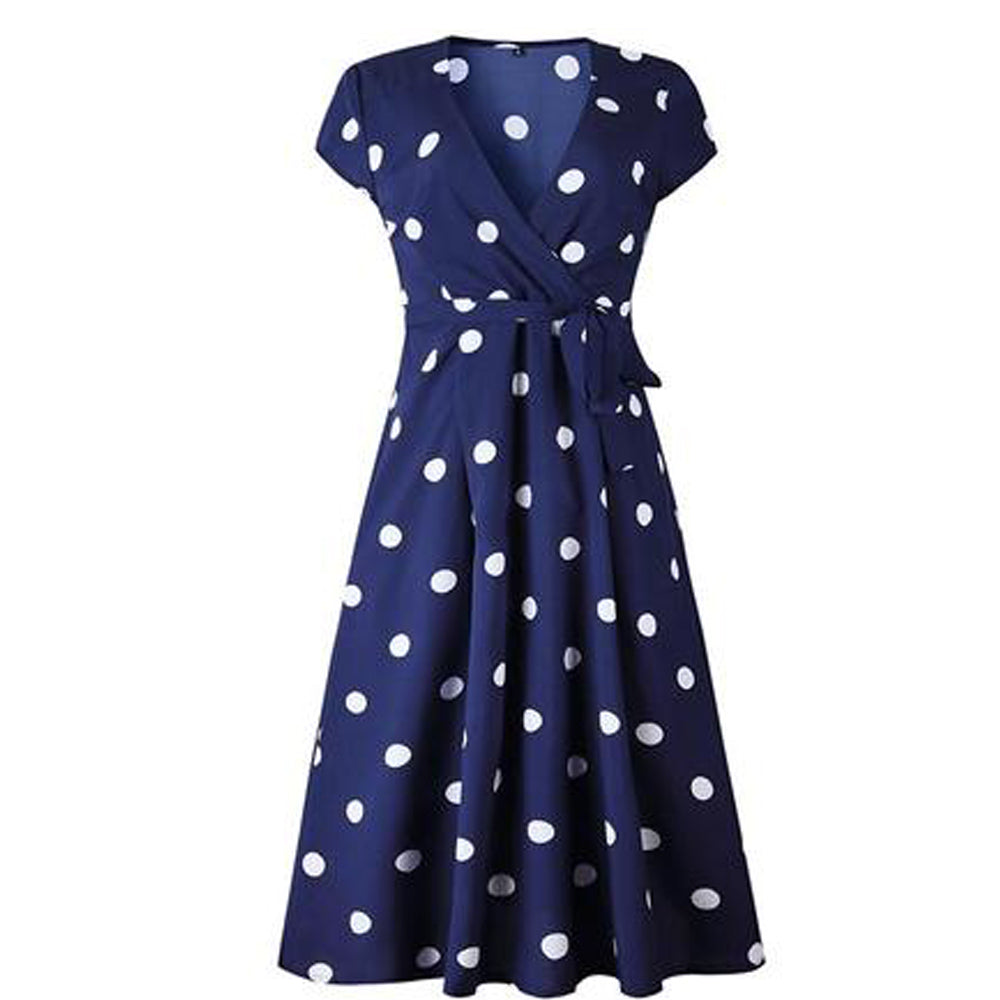 Années 50 Robe Pin Up Portefeuille Polka Dots Bleu Marine - Ma Penderie Vintage