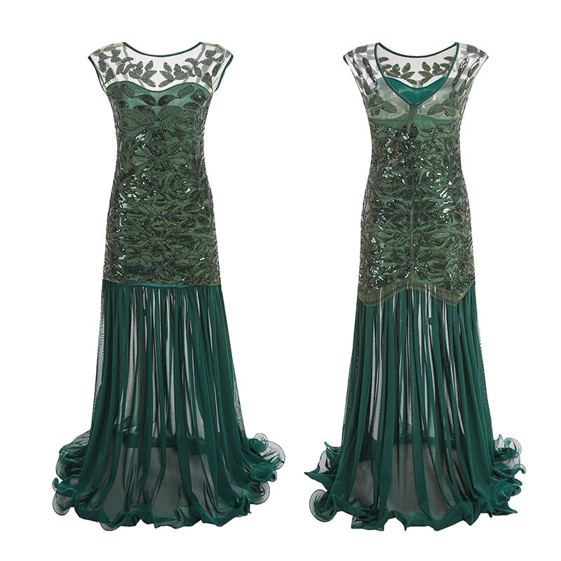 Année 30 Robe de Soirée Longue Années Folles Gatsby Vert - Ma Penderie Vintage