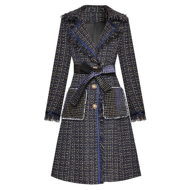 Années 70 Manteau Tweed Chanel Broderie Rétro Noir et Bleu Marine - Ma Penderie Vintage