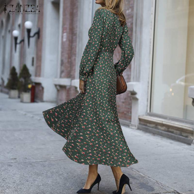 Années 40 Robe Longue Imprimé Floral Liberty Kate Vert - Ma Penderie Vintage