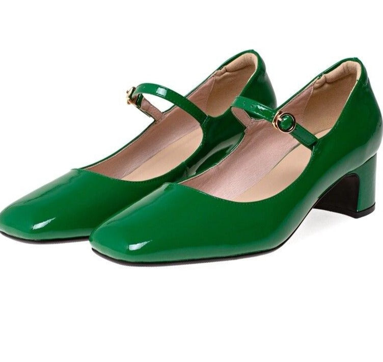 Années 60 Chaussures Cuir Rétro Mary Jane Verte - Ma Penderie Vintage