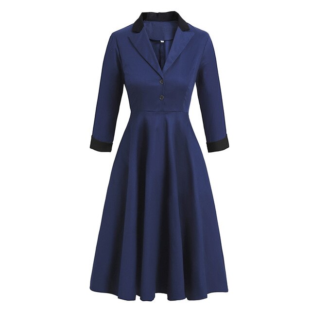 Années 40 Robe De Jour Classique Rétro Bleu - Ma Penderie Vintage