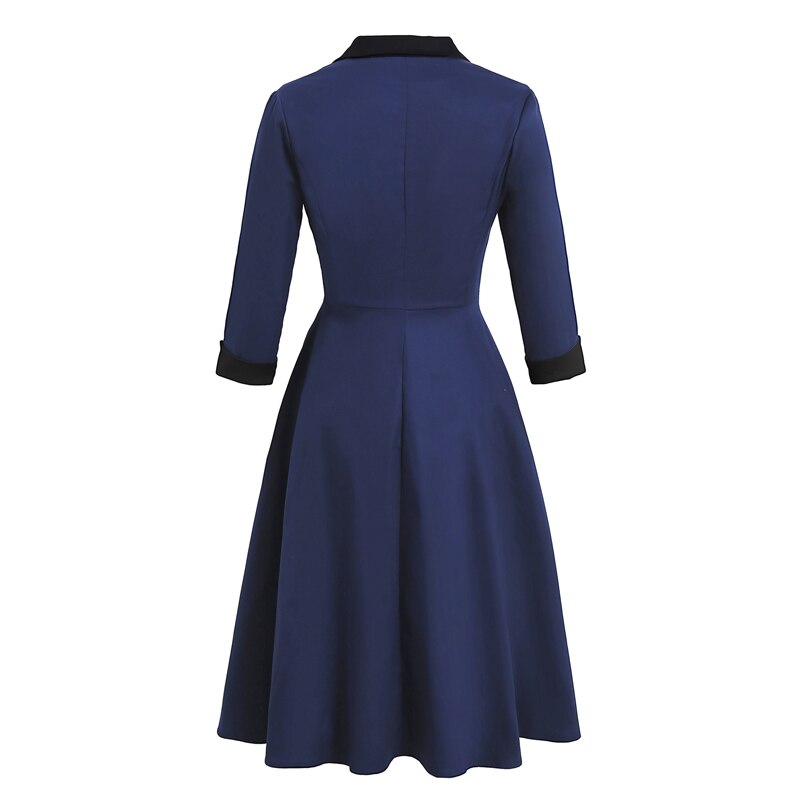 Années 40 Robe De Jour Classique Rétro Bleu - Ma Penderie Vintage