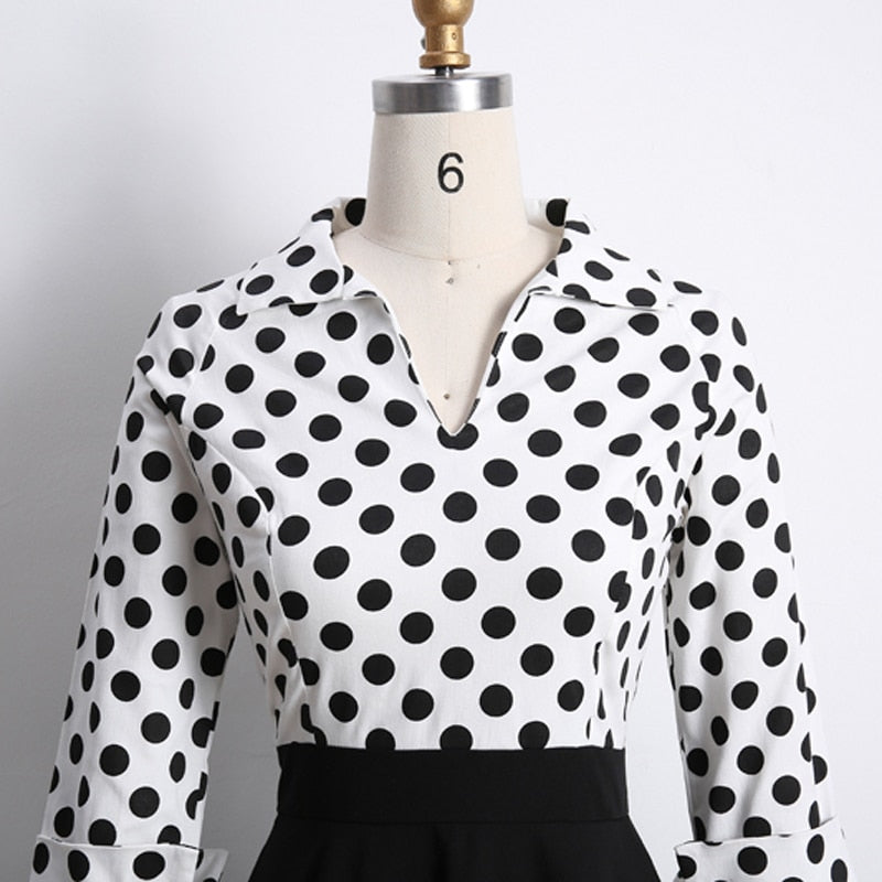 Années 50 Robe Évasée Rétro Pois Classique Noir et Blanc - Ma Penderie Vintage