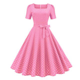 Années 50 Robe Col Carré À Pois Lucille Rose - Ma Penderie Vintage