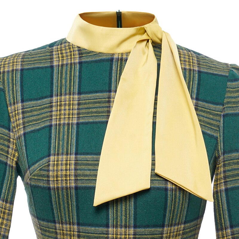 Années 50 Robe Tartan Rétro Col Cravate - Ma Penderie Vintage