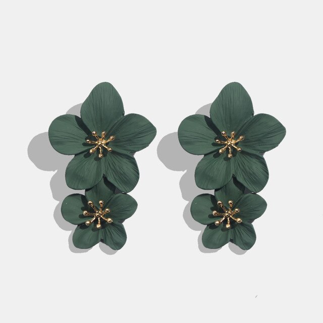 Années 60 Boucle d'Oreilles Fleur Pendantes Rétro Vert - Ma Penderie Vintage