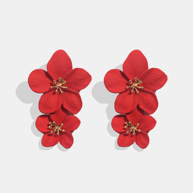 Années 60 Boucle d'Oreilles Fleur Pendantes Rétro Rouge - Ma Penderie Vintage