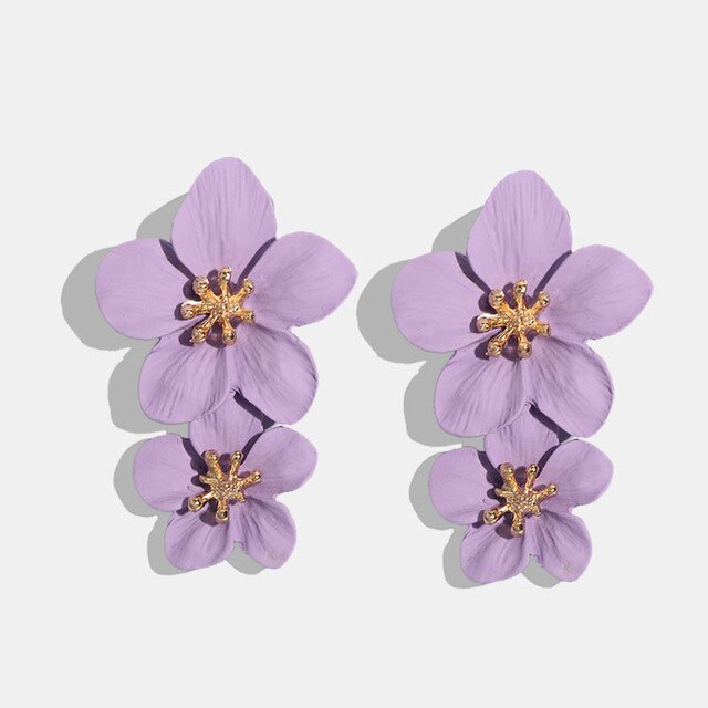 Années 60 Boucle d'Oreilles Fleur Pendantes Rétro Violet - Ma Penderie Vintage